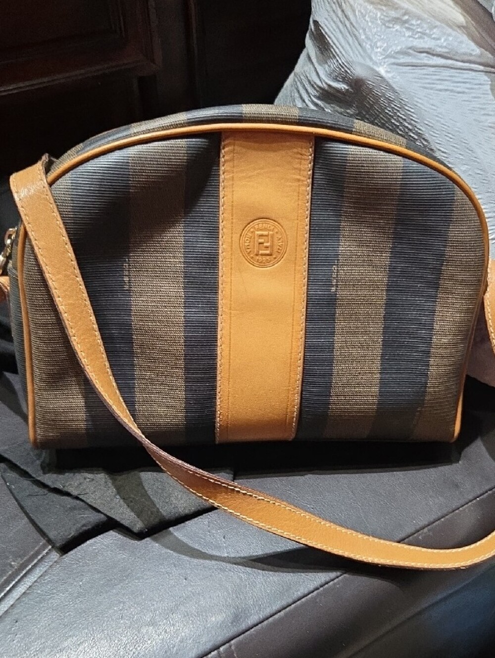 Fendi Brown and Tan Striped Canvas Messenger Bag - Picture 2 of 11